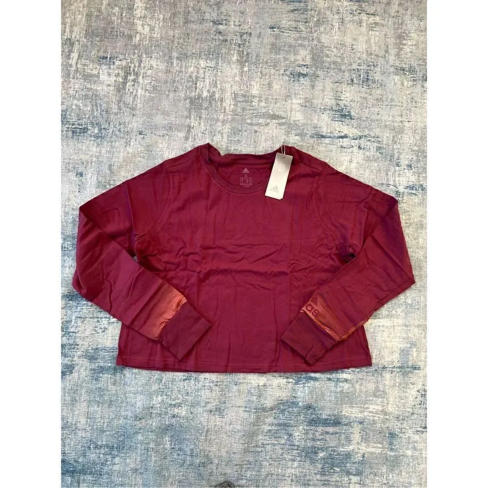 NWT! adidas Holiday Shine Graphic Crop Top Burgundy Gold Womens 1X